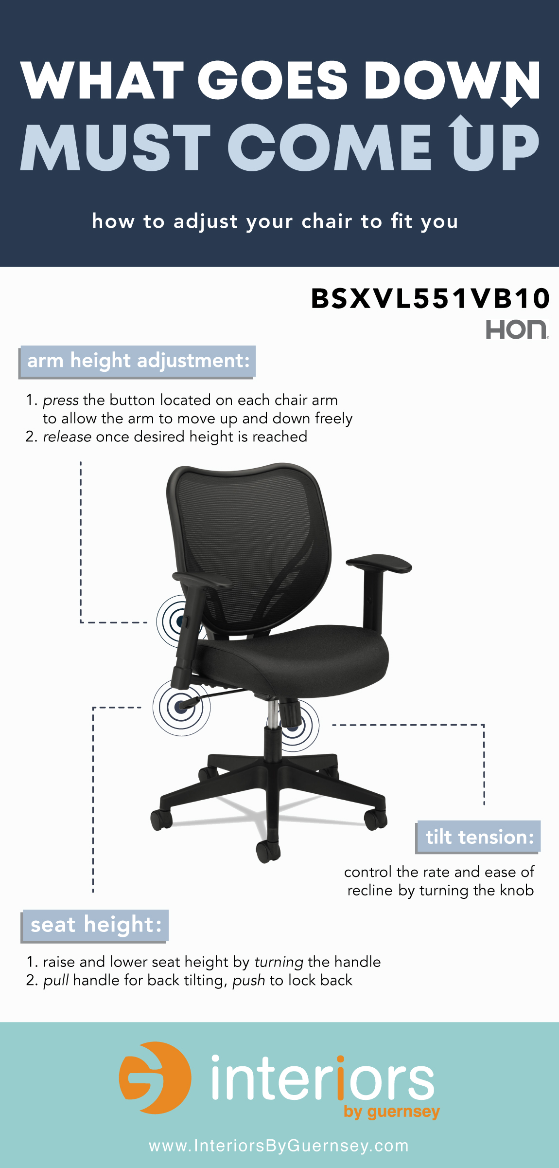 How to Adjust Your Office Chair (Infographic) - Interiors by Guernsey